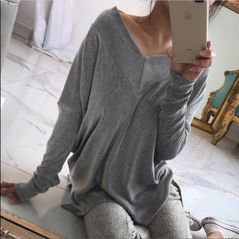 SOMERSET textured striped V neck tunic